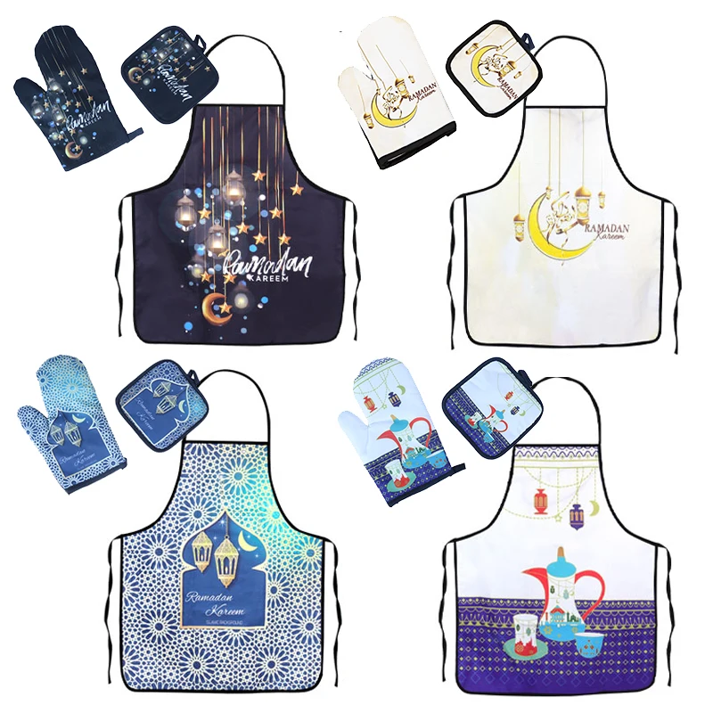 2025 Ramadan Decoration Baking Anti-Hot Gloves Pad Oven Eid Mubarak Muslim Eid Ramadan Kareem Party Decoration For Home Kitchen
