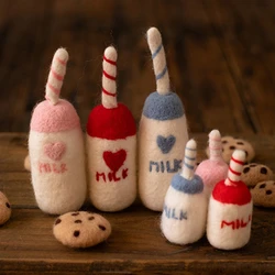 DIY Baby Wool Felt Milk Bottle+Cookies Decorations Newborn Photography Props Infant Photo  Accessories Home Party Dropshipping