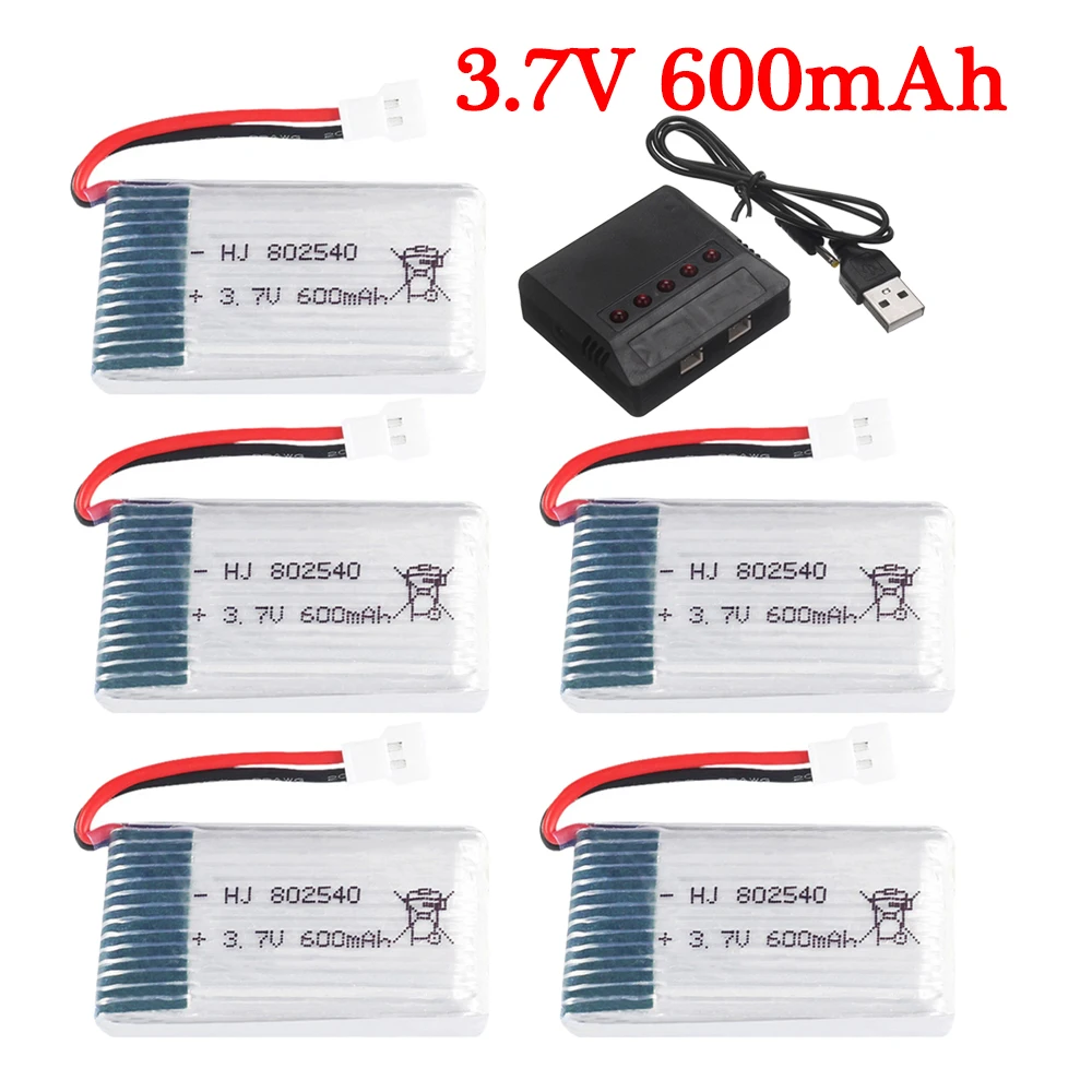 3.7V 600mAh 802540 Lipo Battery and usb Charger For SYMA X5C X5C-1 X5 X5SC X5SW M68 K60 HQ-905 CX30 RC Quadcopter 3.7 V battery