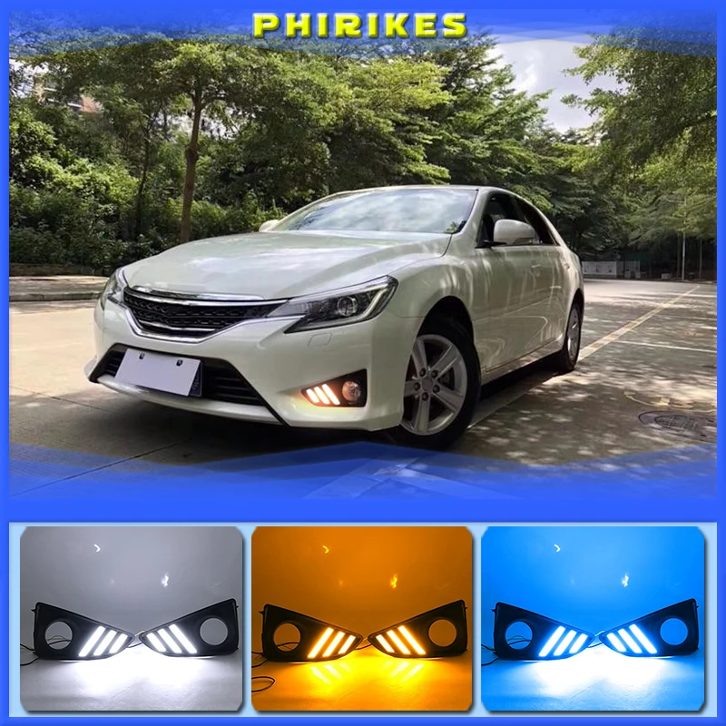 

1Pair DRL For Toyota MARK X REIZ 2013-2018 LED DRL Daytime Running Light With Turn Signal Fog Lamp