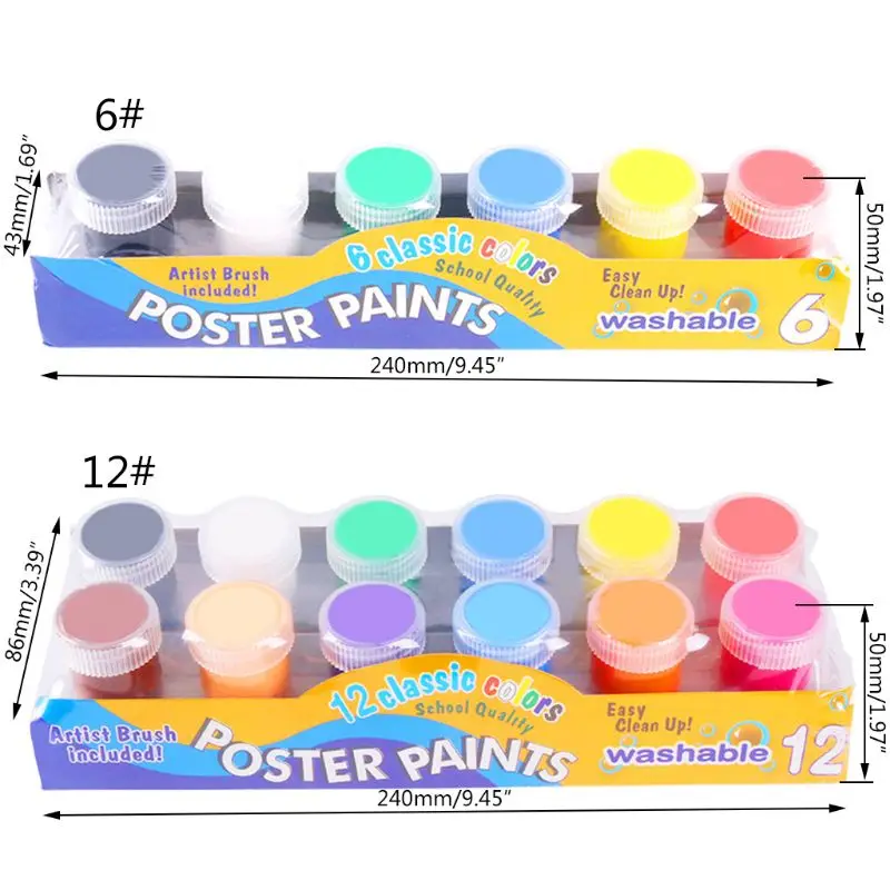 20ml 6 Bright Colors Washable Gouache Paint for Kids School Finger Paint