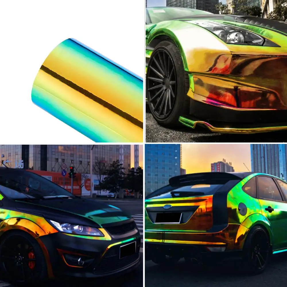 Glossy Vinyl Car Sticker Wrap Decals Metallic Green Color Change Chrome Car Body Wrap Air Release Film 20cm/30cm/50cm/60cm/75cm