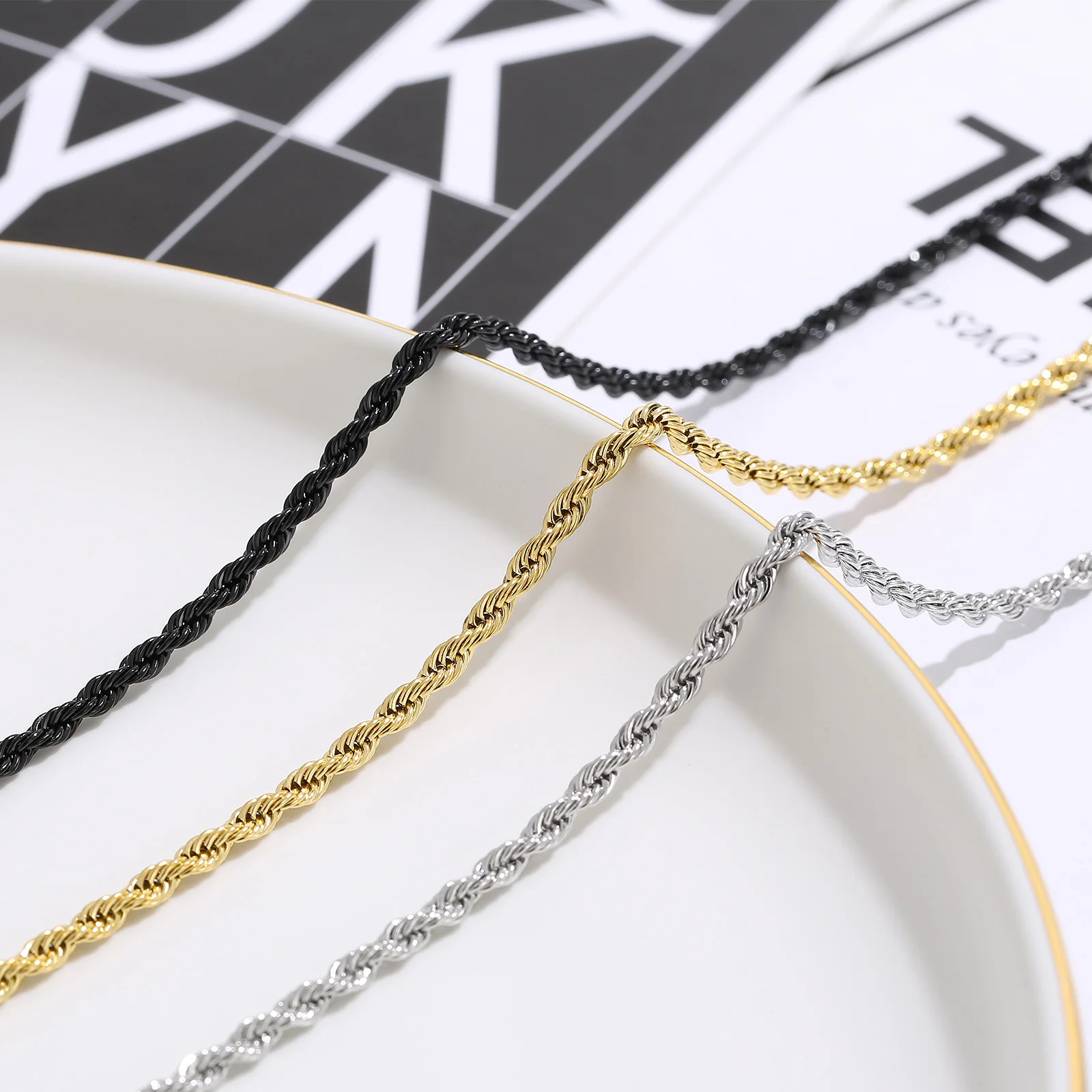 3mm Width Classic Double Strand Twist Chain Necklace For Men Stainless Steel Rope Link Women Jewelry Wholesale