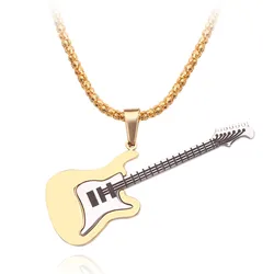 1pc Punk Guitar Necklace for Guys Stainless Steel Pendant Necklace Fashion Street Hiphop Rock Men Women Jewelry Wholesale