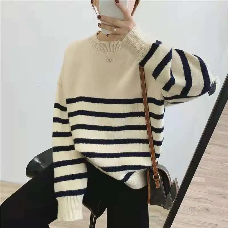 

2022 Women's striped knitted sweaters Women's casual Women's Jumper Women's Autumn / Winter retro Jumper