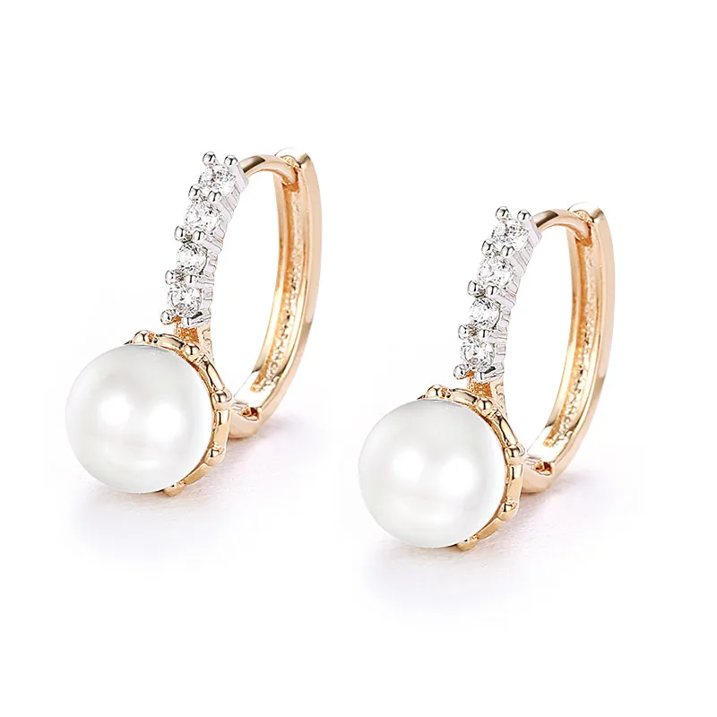 MxGxFam Smooth White Round Pearl 8 mm Hoop Earrings For Women Girl Fashion Jewelry Mix Gold Color 18 k AAA+ Top Quality