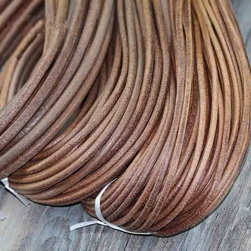 5 yardas 1 1,5 2 2,5 3 4 mm cordón de cuero de vaca genuino pulsera collar hallazgos cuerda de cuero redonda accesorios para hacer joyas