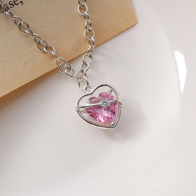 

Silvology Real 925 Sterling Silver Pink Zirconia Heart Pendant Necklace for Women Sweet Luxury Necklace 2022 Friendship Jewelry