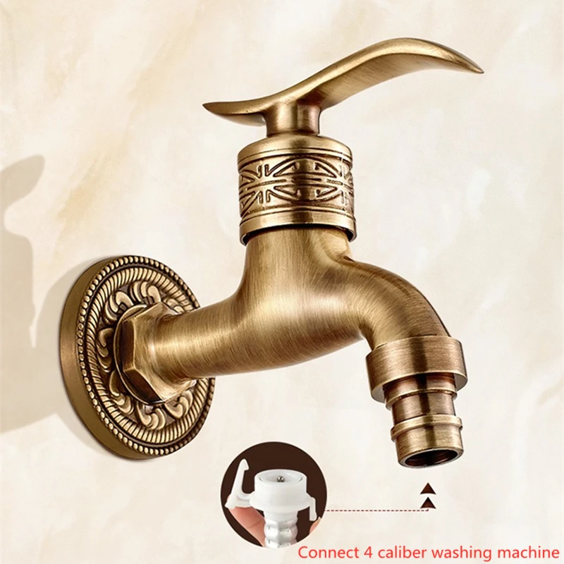 Antique Brass Wall Mounted Faucet Retro Single Cold Water Bibcock for Bathroom Washing Machine Mop Toilet Accessories