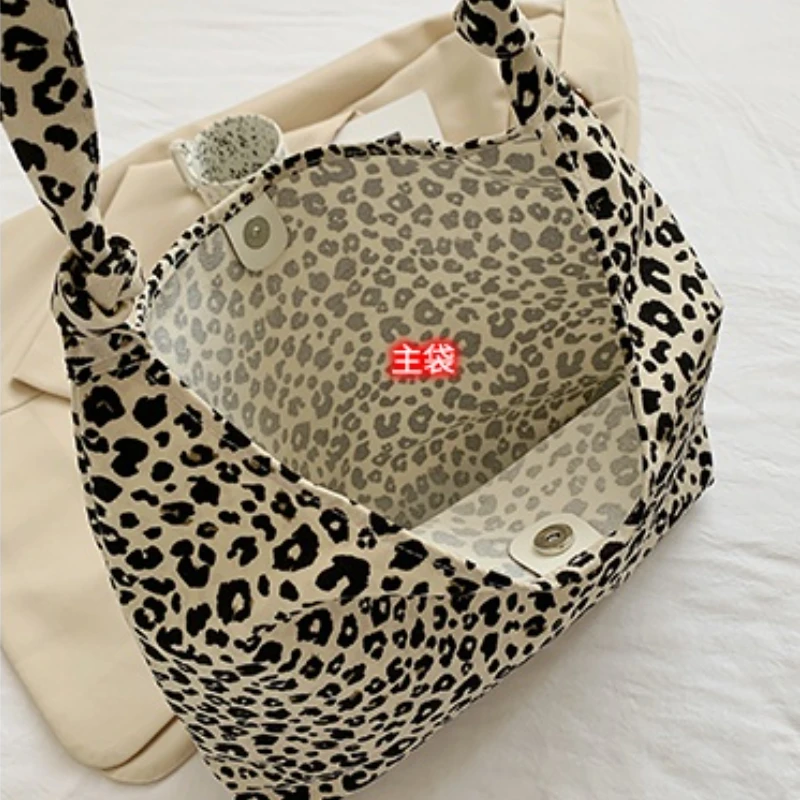 New Summer Canvas Shoulder Shopping Bags Women Leopard Underarm Handbags Large Capacity Korean Chic OL  Street Fashion