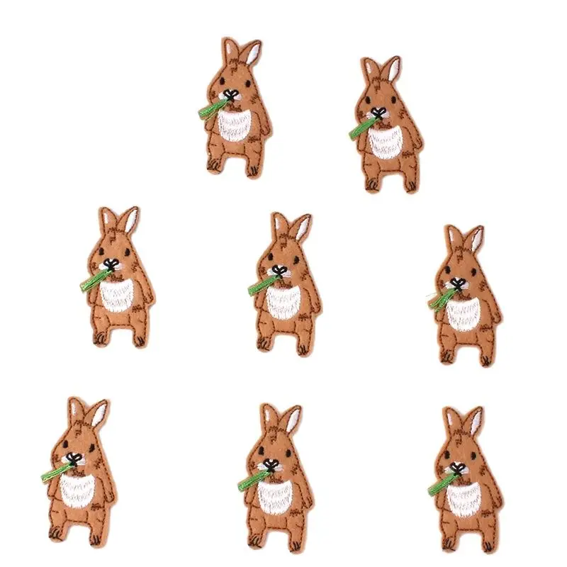 10pcs Cartoon Rabbit Stickers DIY Iron On Animal Patches Sewing Handmade Badge Embroidered Apparel Pants bags Hats Appliques