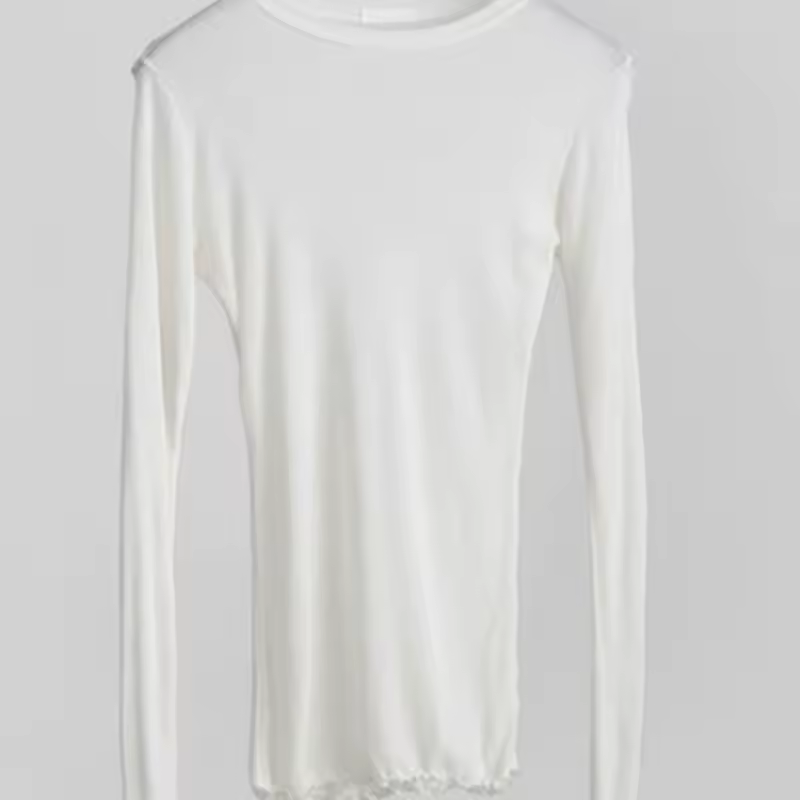 High Quality Plain T Shirt Women  Elastic Basic T-shirts Female Casual Tops Long Sleeve Sexy Thin T-shirt see through - Image 5