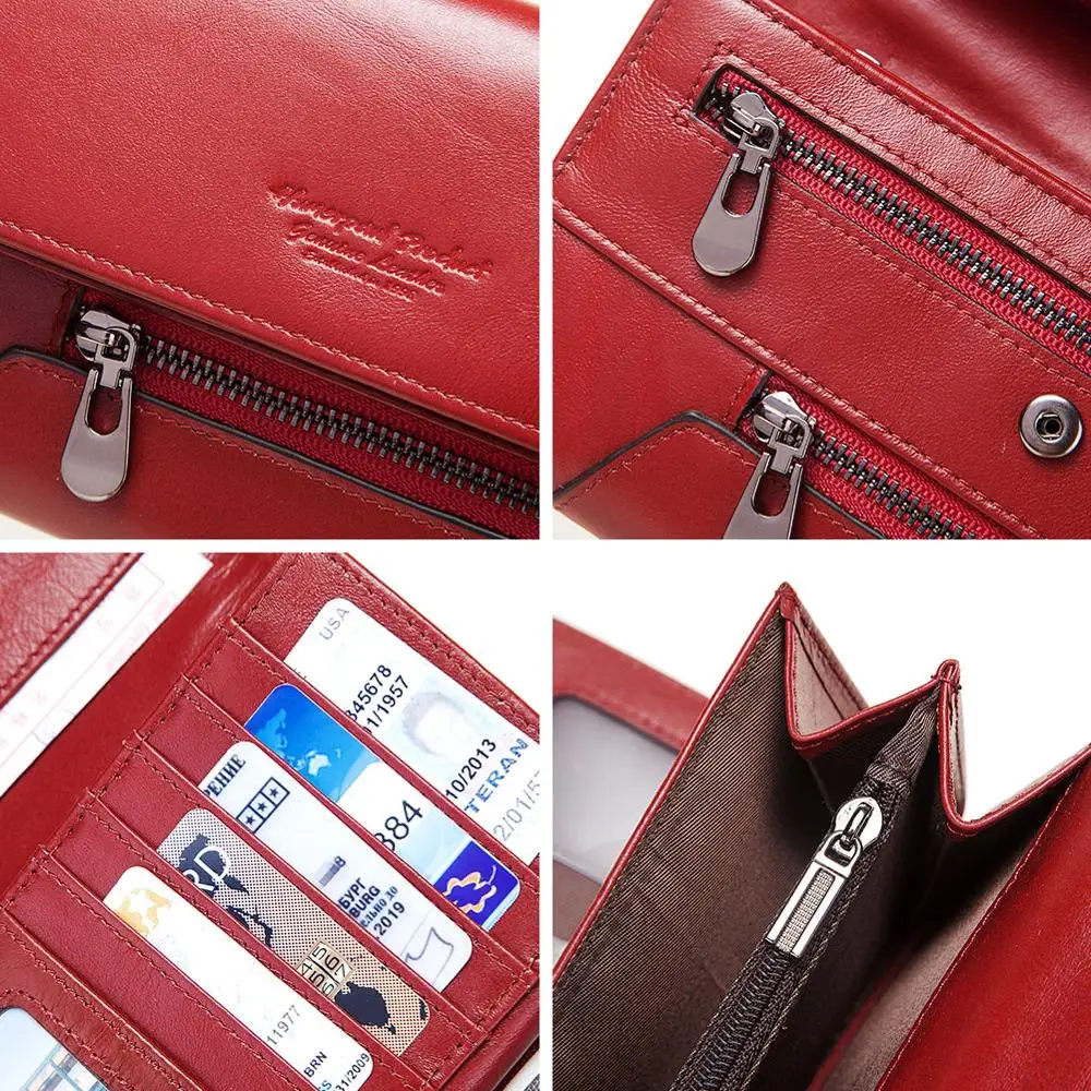 Prawdziwej skóry kobiet portfel RFID blokowanie Trifold portfele z posiadacz karty kredytowej mody kobiet sprzęgła kieszeń na telefon komórkowy — zdjęcie 6