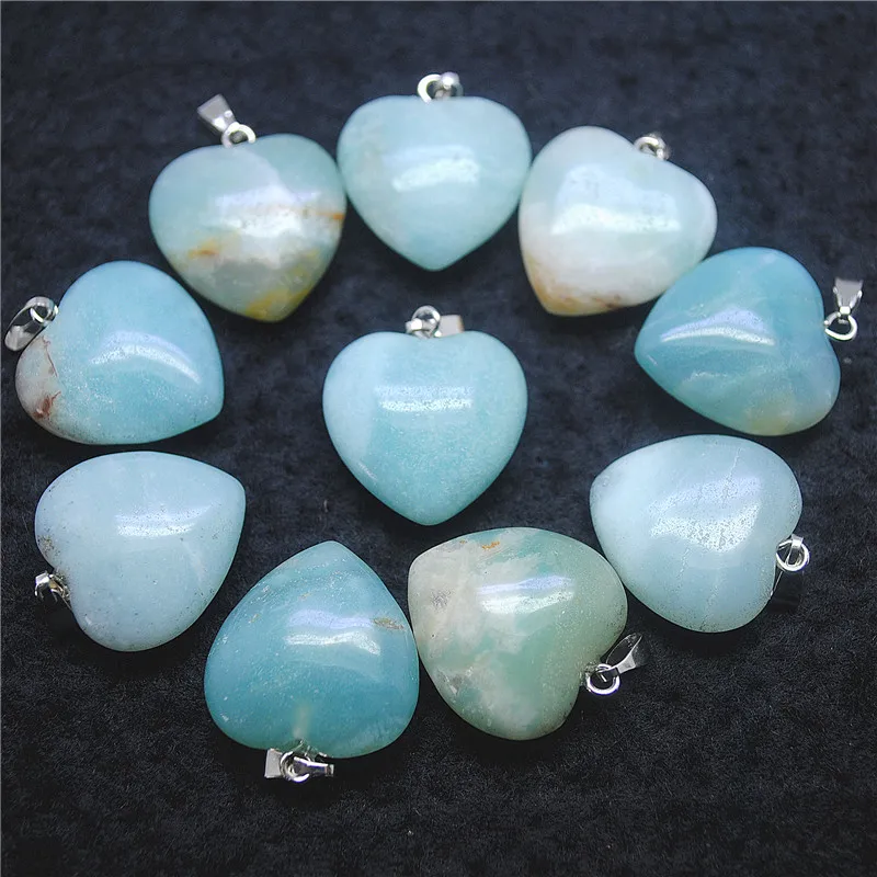 12PCS Natural Amazonite Stone Heart Shape Size 20MM Nature Beads Pendants Wholesale With Cheaper Items For Women Bracelet Making