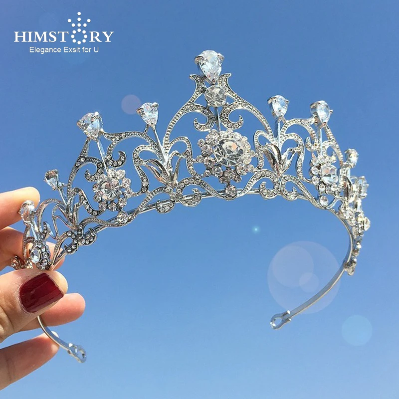

Свадебная тиара HIMSTORY Стразы с кристаллами и фианитами, повязка на голову, свадебная корона принцессы, аксессуары для волос, украшения для подружек невесты для женщин