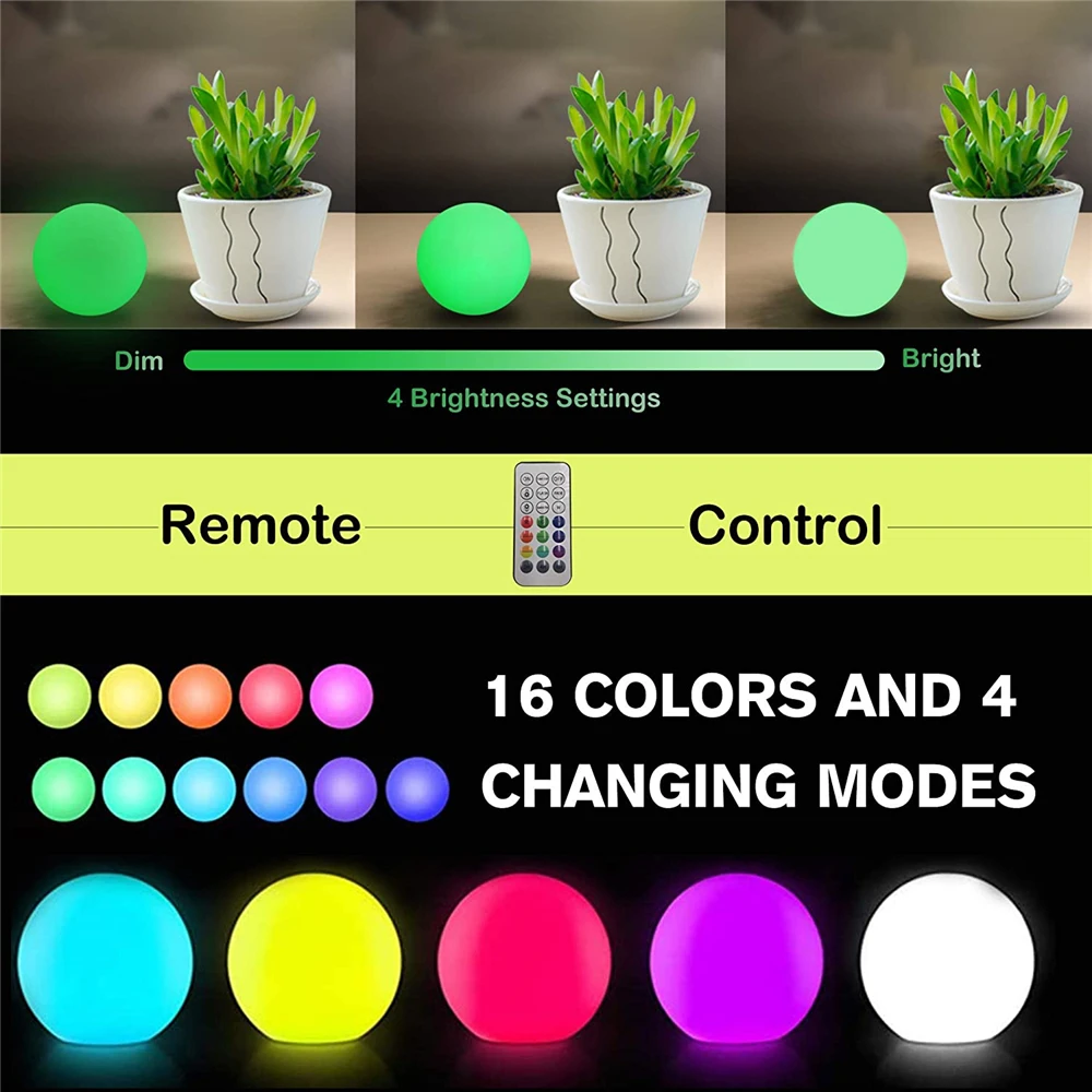 16 Color Floating Pool Lights Changing RGB LED Ball Lights IP67 Waterproof 20cm 15cm 12cm 8cm Hot Tub Night Lights Pool Toys