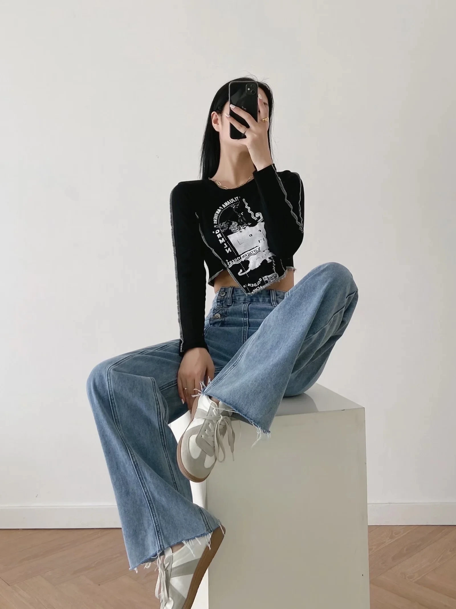 Héo Anh Phong Cách Vintage Mẹ Quần Lửng Jeans Nữ Dạo Phố Cao Cấp Nút Bên Sọc Rời Quần Denim Cao Cấp Quần Jean phụ Nữ