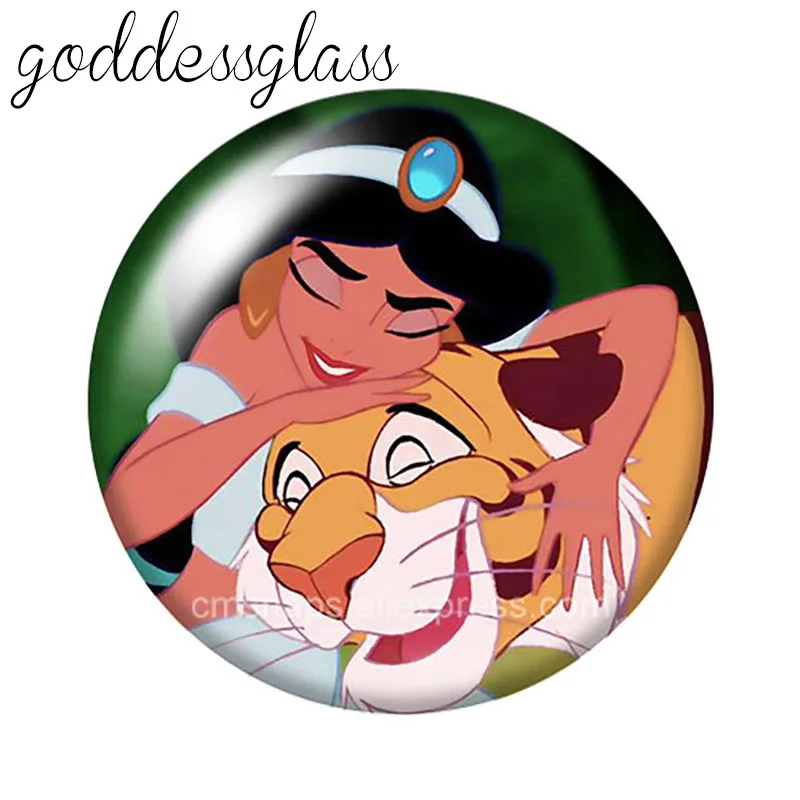 Aladdin and the magic lamp Princess jasmine 10pcs Round photo glass 18mm snap buttons for 18mm snap bracelets jewelry wholesale