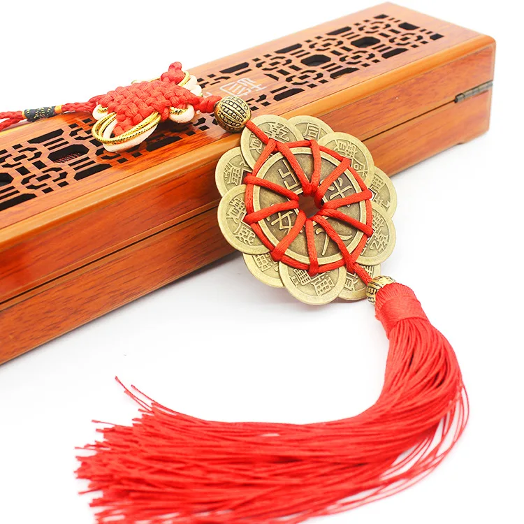 Lucky Charm Ancient Coin 1Pcs Pendant Decoration Car Accessories Keychain Five Emperor Money Copper Coins Red Chinese Knot