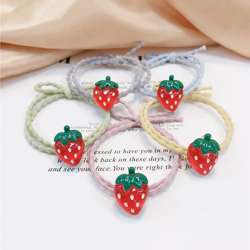 5Pcs/set New Small Strawberry Hair Rope for Women Girls Lovely Elastic Ponytail Holder Kids Headwear Head Ornament Scrunchie image 5