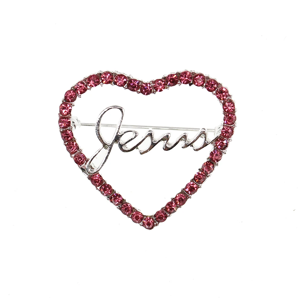 Jesus Pink Rhinestones Heart Pin Brooch , Christmas heart rhinestone brooch