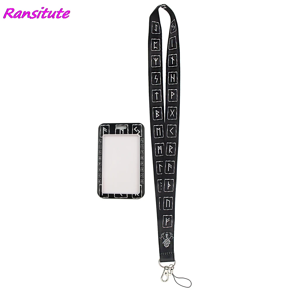 Ransitute R1503 Cool Viking Rune Painting Art Key Chain Lanyard Neck Strap For Phone Keys ID Card Creative Lanyards Card Holder