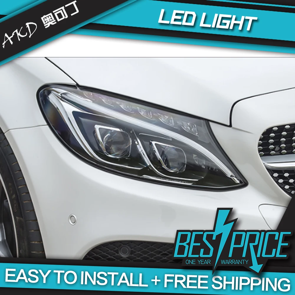 

AKD Car Styling Head Lamp for W205 Headlights 2014-2017 C300 C260 New All LED Headlight LED DRL Hid Bi Xenon Auto Accessories