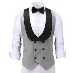 Silver Grey Casual Men's Waiter Vest Slim Fit Prom Double Breasted Blazer Champagne Suits Waistcoat For Wedding Best Man Grooms