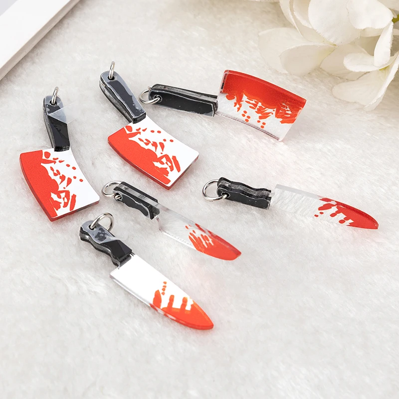 10 Pcs Blood Knife Charms Acrylic Halloween Weapon Shape Punk Jewlery Findings For Earring Necklace Diy