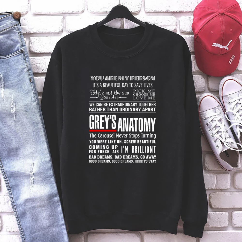 Greys Anatomy Sweatshirt You\'re My Person Greys Anatomy Tv Show Inspired Quotes Hoodie Women Kawaii Sweatshirts Casual Tops