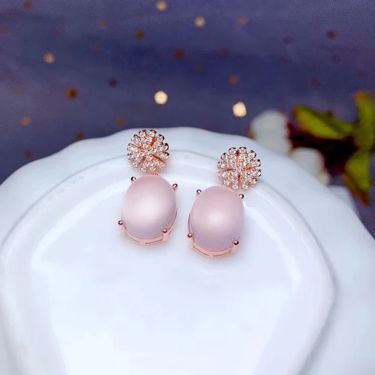 CoLife Jewelry Big Gemstone Earring for Party 10*12mm Natural Rose Quartz Drop Earrings 925 Silver Rose Quartz Jewelry