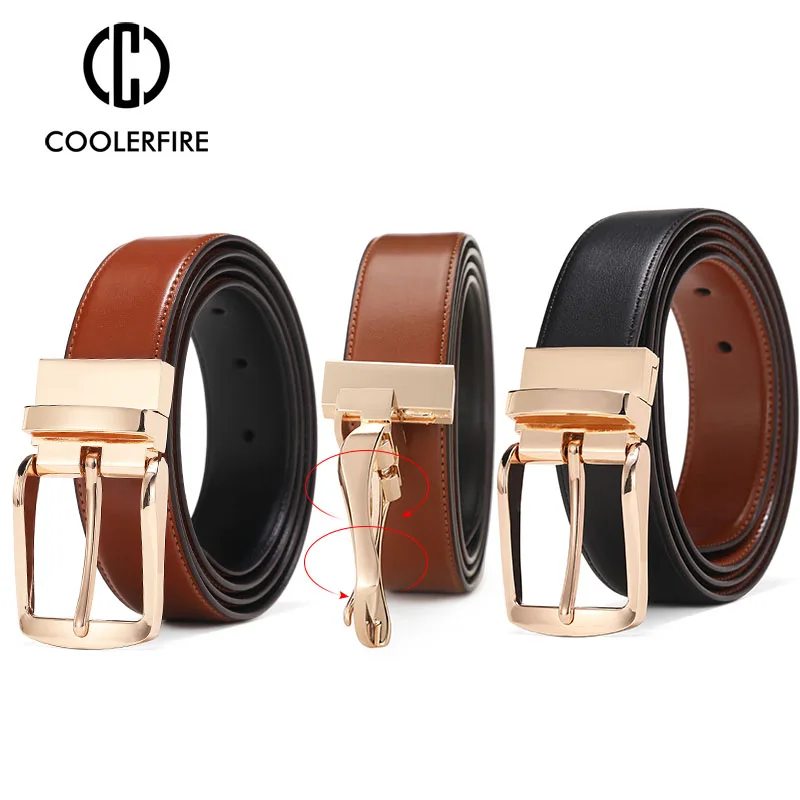 New Reversible Rotated Buckle Double sided belt Belts for Men Genuine Leather Dress Belt HQ116