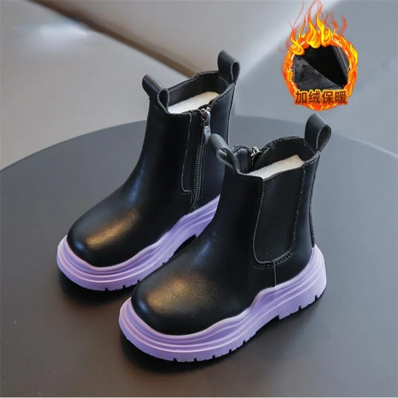 Children Boots  Quality leather British style Short-boots girls leather shoes Chelsea short boots kids Cotton shoes Ankel boots