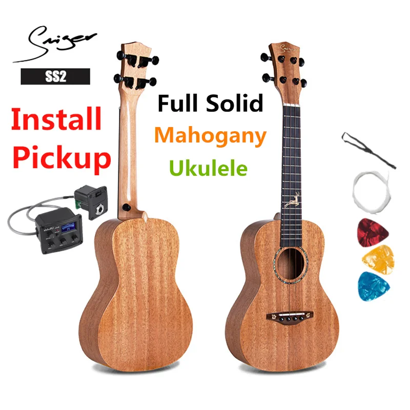 Ukulele 21 24 26 Inches Full Solid Mahogany Mini Electric Soprano Concert Tenor Acoustic Guitar 4 Strings Ukelele Deer Pickup