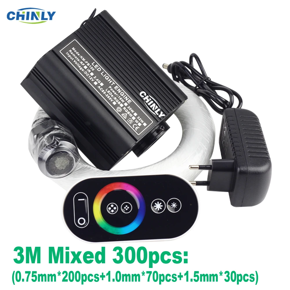 

16W RGB Touch Remote Fiber Optic Light Kit 3Meter Optical Fiber Mixed 300pcs Decorative Kids Room Ceiling Starry Lights