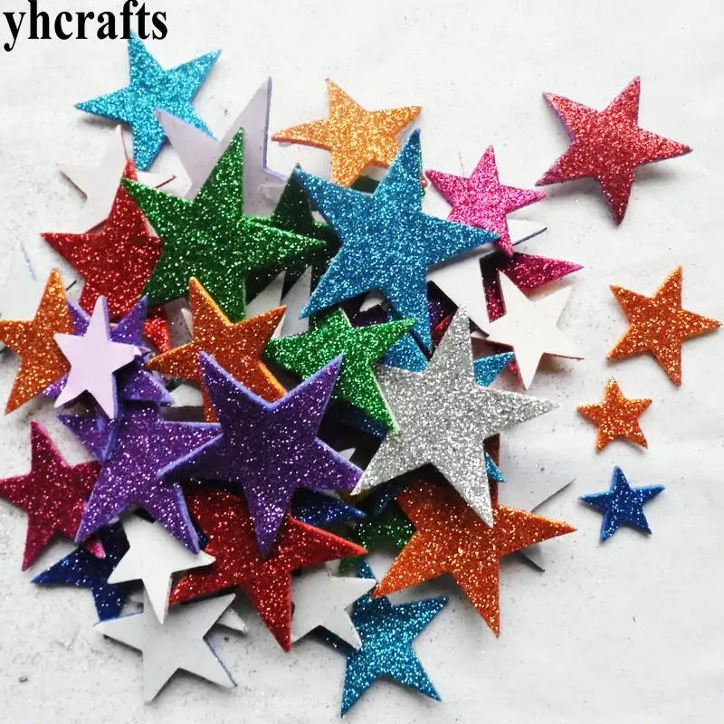 1bag/LOT.Star round glitter foam stickers Kindergarten ornament,Early learning educational diy toys Kindergarten reward Handmade