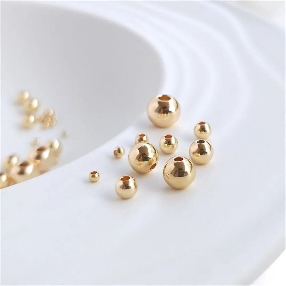 14K Gold Plated light surface round beads bracelet separator beads DIY handmade beads accessories jewelry materials