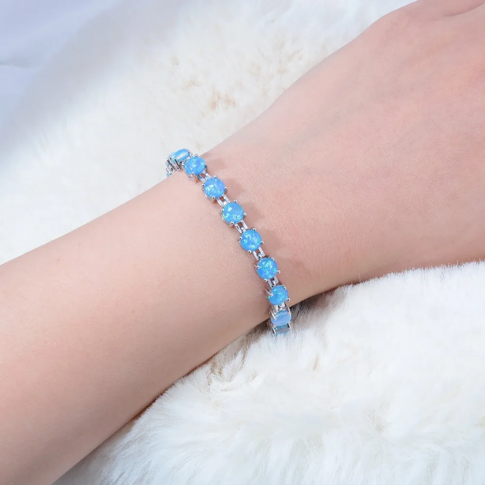 CiNily  Pink Blue White Fire Opal Stone Fine Chain Link Bracelest Silver Plated Bohemia Boho Spring Jewelry Gifts Girl Woman