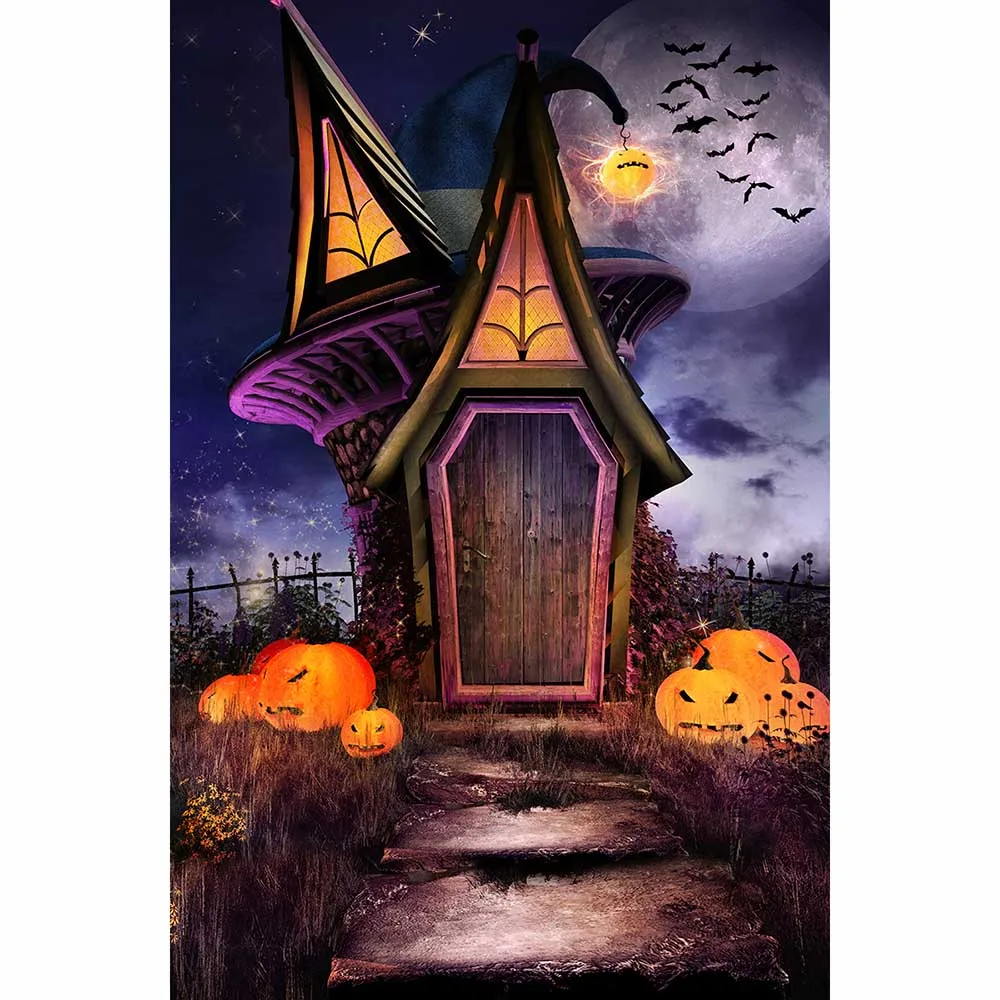 Allenjoy halloween backdrop Magic Hut ghost face Pumpkin Full Moon Bat child party background photocall photophone photozone