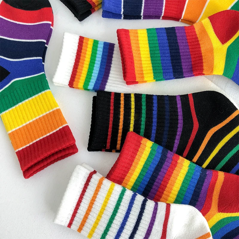 Kids Knee High Rainbow Socks Spring Summer Toddler Child Girls Boys Cotton White School Socks Stripe Long Sock Baby Accessories