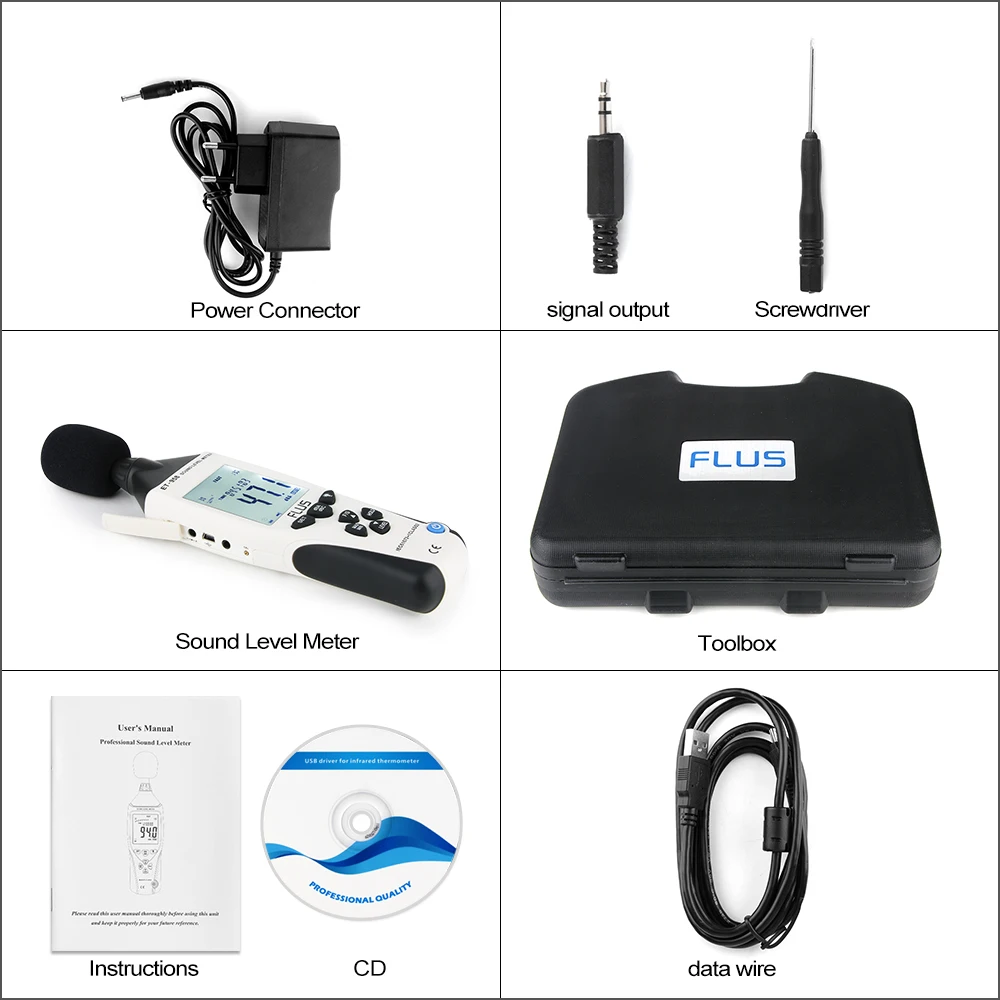 FLUS Sound Level Meters Datalogger Digital Professional Sound Level Meter Sonometros Noise Audio Level 30-130dB Decibels Meter