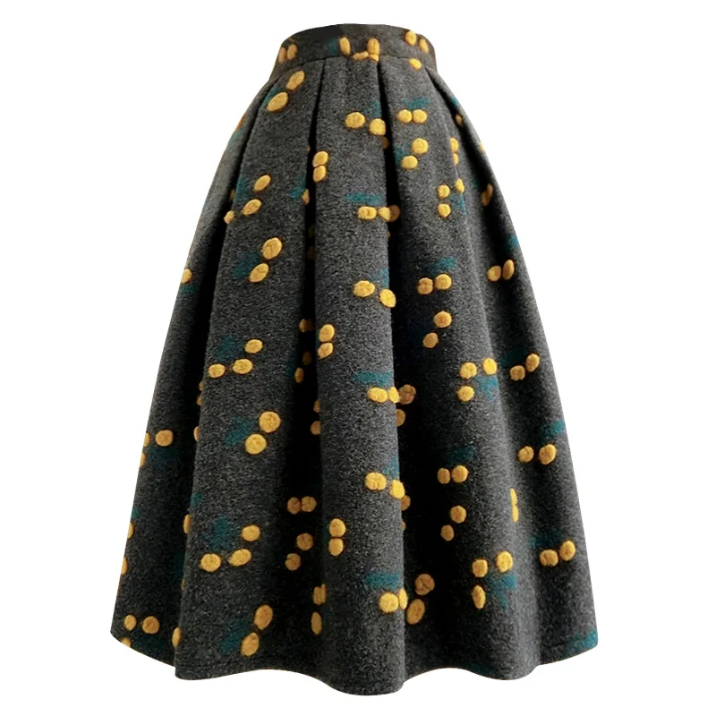 

Autumn winter vintage embroidered thick woolen skirt women high waist warm ball gown skirt