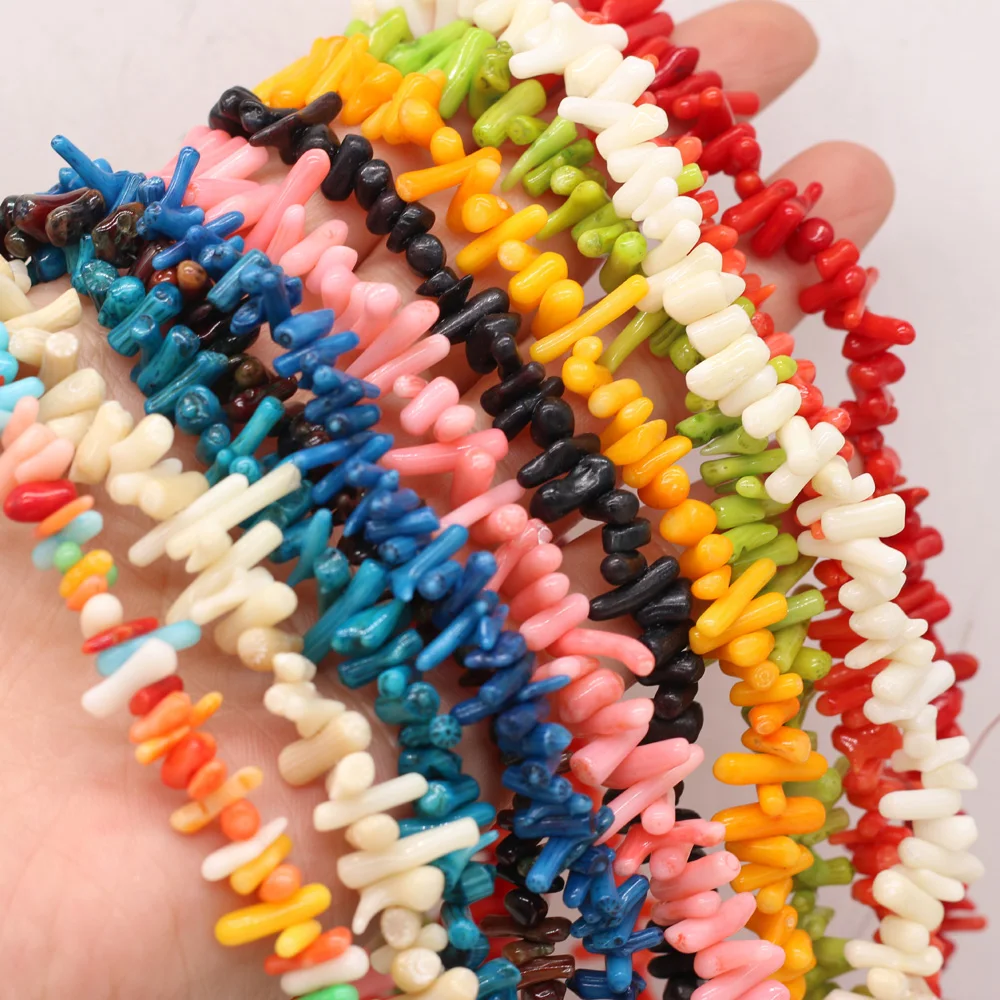 Natural Stone Coral Beads Irregular Stick Shape Colorful Coral Loose Spacer Beads for Jewelry Making DIY Necklace Bracelet 38cm