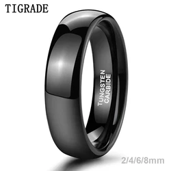 TIGRADE 2/4/6/8mm Black Ring Men Women Polished Tungsten Carbide Wedding Band Engagement Ring Unisex Lover Name/Date Engraving