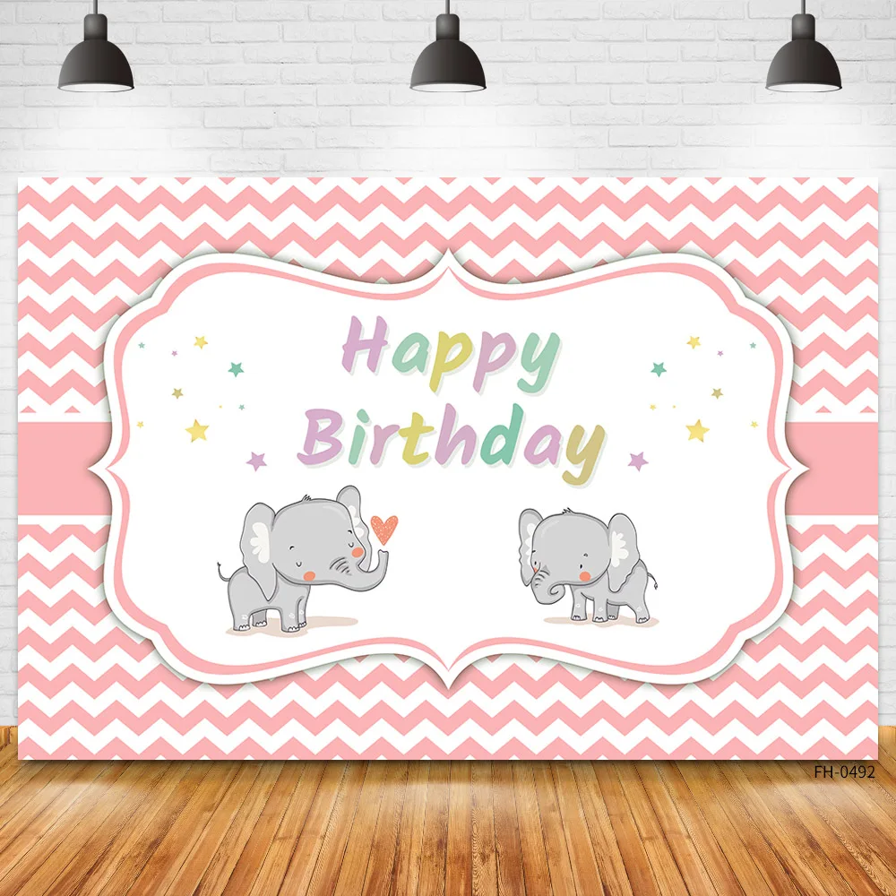 Photo Studio Custom Backdrop Elephant Red Stripe Decoration Photography Backgrounds For Newborn Baby Shower Child Birthday Party