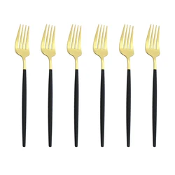 6pcs/Set Black Gold Dessert Fork Set Mirror Stainless Steel Colorful Fork Set Tableware Cutlery Set Home Party Kitchen Tableware