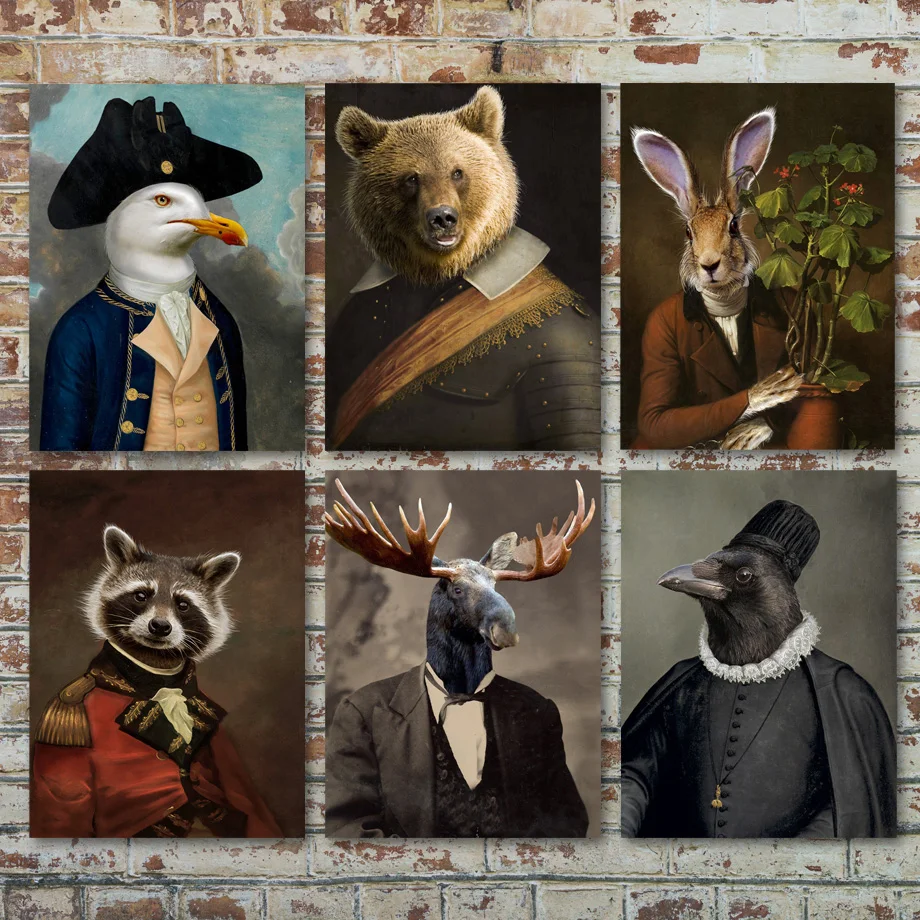 

Moose Bear Rabbit Raccoon Tiger Seagull Wall Art Canvas Painting Nordic Posters And Prints Wall Pictures For Living Room Decor
