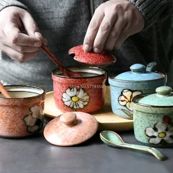 Creative Ceramic Household Seasoning Jars Japanese Condiments Boxed Salt Jars Sauce Jars Sugar Jars Kitchen Supplies