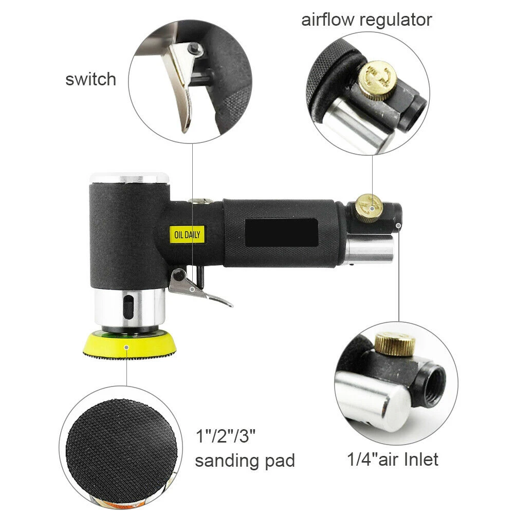 1'' 2'' 3'' Mini Air Sander Dual Action Random Air Orbital Sander Polisher Grinder Pneumatic Sander Sanding Tools Air Angle Poli