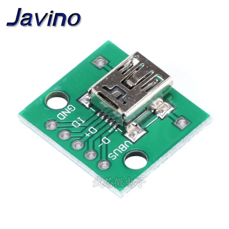 10Pcs Mini USB to DIP 2.54mm Adapter Connector Module Board Panel Female 5-Pin Pinboard 2.54mm Mini USB PCB Type Parts